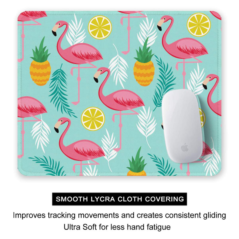  [AUSTRALIA] - Auhoahsil Mouse Pad, Square Flamingo Design Anti-Slip Rubber Mousepad with Durable Stitched Edges for Gaming Office Laptop Computer PC Men Women, Cute Custom Pattern, 11.8 x 9.8 Inch, Tropical Style Pineapple and Flamingo