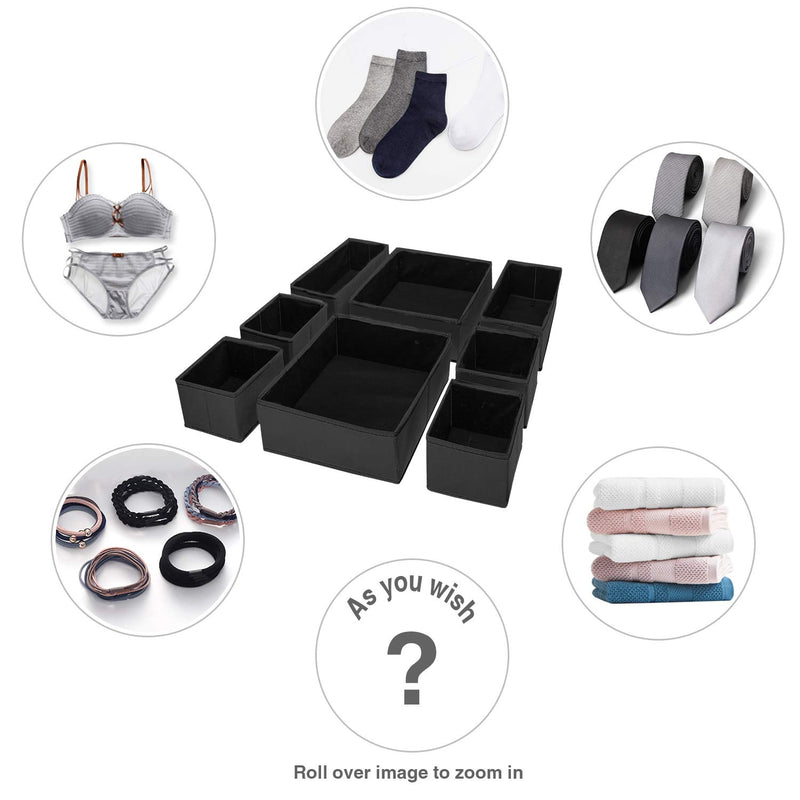  [AUSTRALIA] - (8 Set) Puricon Clothes Organizers Dresser Drawer Organization, Foldable Closet Organizer Underwear Basket Cubes Containers for Storing Bras, Baby Clothing, T Shirt, Socks, Scarves, Ties -Black Black