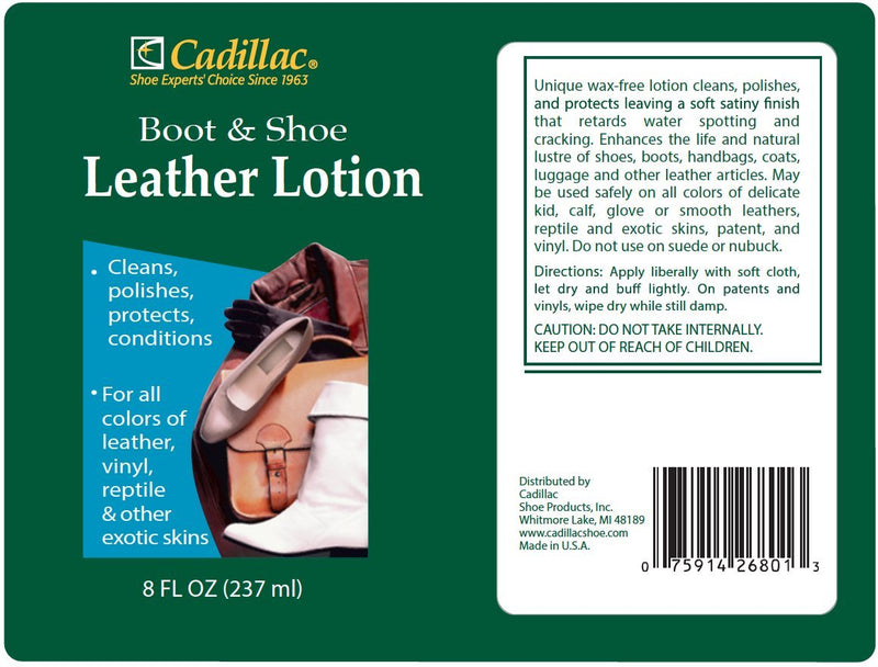  [AUSTRALIA] - Cadillac Boot and Shoe Leather Conditioner and Cleaner Lotion 8 oz - Conditions, Cleans, Polishes & Protects All Colors of Leather - Great for Footwear, Furniture, Handbags, Jackets & More 8 Ounce