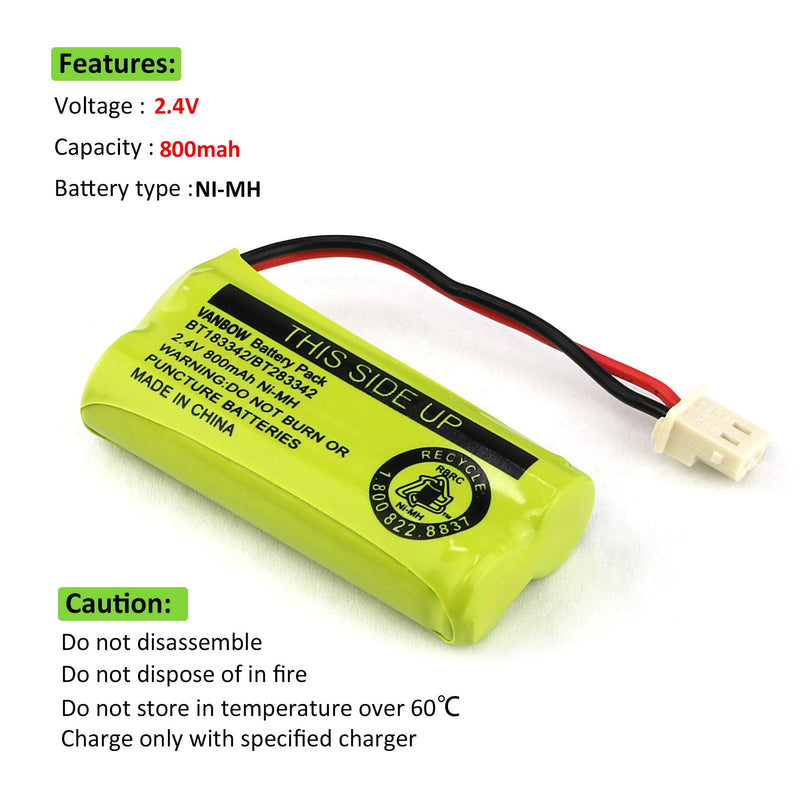  [AUSTRALIA] - VANBOW BT183342/BT283342 2.4V 800mAh Ni-MH Battery Pack, Compatible with AT&T VTech Cordless Phone Batteries BT166342/BT266342 BT162342/BT262342 CS6709 CS6609 CS6509 CS6409 EL52100 EL50003 (Pack 4) pack 4