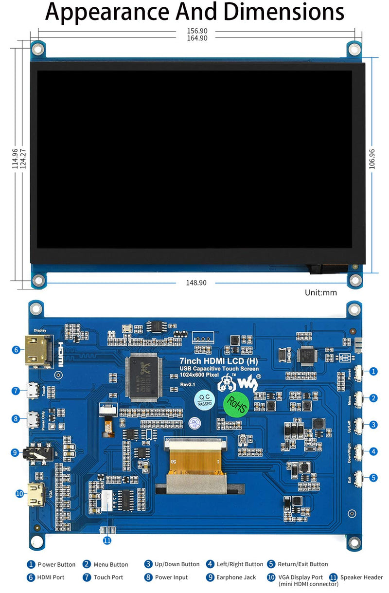  [AUSTRALIA] - 7inch HDMI LCD 1024x600 IPS Capacitive Touch Screen,HDMI/VGA Display Interface Support All Version Raspberry Pi 4B/3B+/3B/2B/Zero/Zero W/Zero WH,Jetson Nano BB Black Banana Pi Windows 10/8.1/8/7