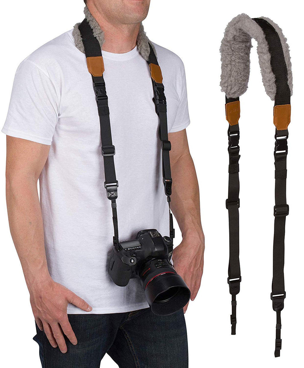  [AUSTRALIA] - Movo MP-SS8 DSLR Camera Strap – Quick Release Sheepskin Neck Sling Shoulder Harness, Wrist Strap for Binoculars and Cameras