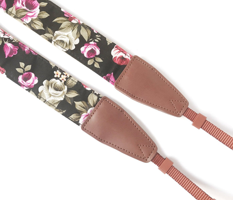  [AUSTRALIA] - Camera Strap Neck, Adjustable Vintage Floral Camera Straps Shoulder Belt for Women /Men,Camera Strap for Nikon / Canon / Sony / Olympus / Samsung / Pentax ETC DSLR / SLR Leather black print