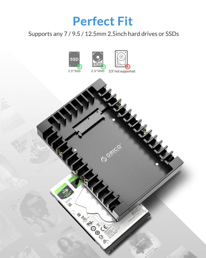  [AUSTRALIA] - ORICO 2.5 SSD SATA to 3.5 Hard Drive Adapter Internal Drive Bay Converter Mounting Bracket Caddy Tray for 7 / 9.5 / 12.5mm 2.5 inch HDD / SSD with SATA III Interface(1125SS)