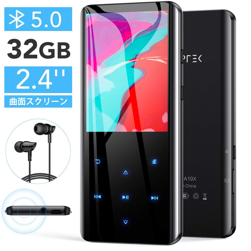  [AUSTRALIA] - 32GB MP3 Player with Bluetooth 5.0, AGPTEK A19X 2.4" Curved Screen Portable Music Player with Speaker Lossless Sound with FM Radio, Voice Recorder, Supports up to 128GB, Black