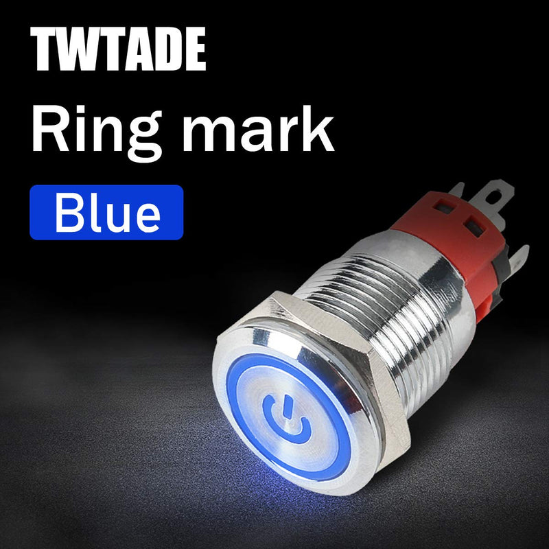 TWTADE 19mm IP65 Waterproof Latching Power Metal Push Button Switch 3/4'' 5A DC12V Stainless Steel Shell (Blue) LED Ring Switch 1NO 1NC with Wire Socket Plug YJ-GQ19BF-D-L-B Blue - LeoForward Australia