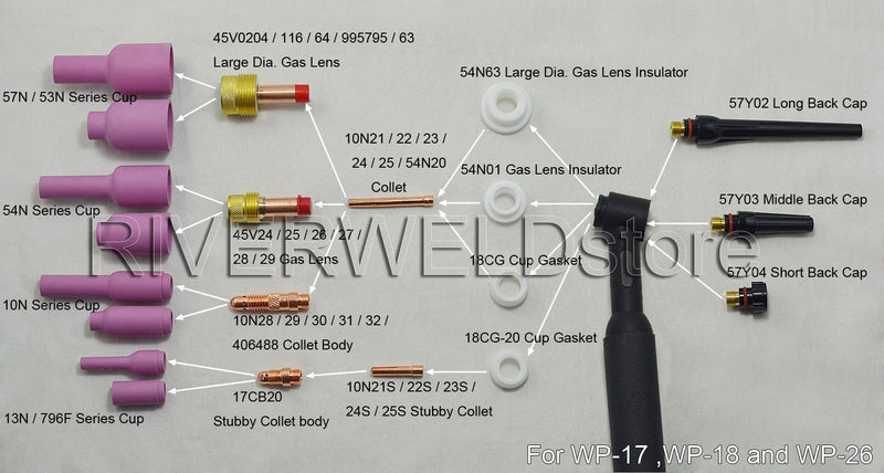  [AUSTRALIA] - 54N63-20 Large Diameter TIG Gas Lens Insulator Fit PTA DB WP 9 20 TIG Welding Torch 2pk