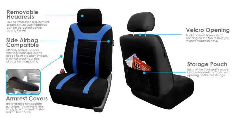  [AUSTRALIA] - FH Group FB070102 Sports Seat Covers (Blue) Front Set – Universal Fit for Cars Trucks & SUVs