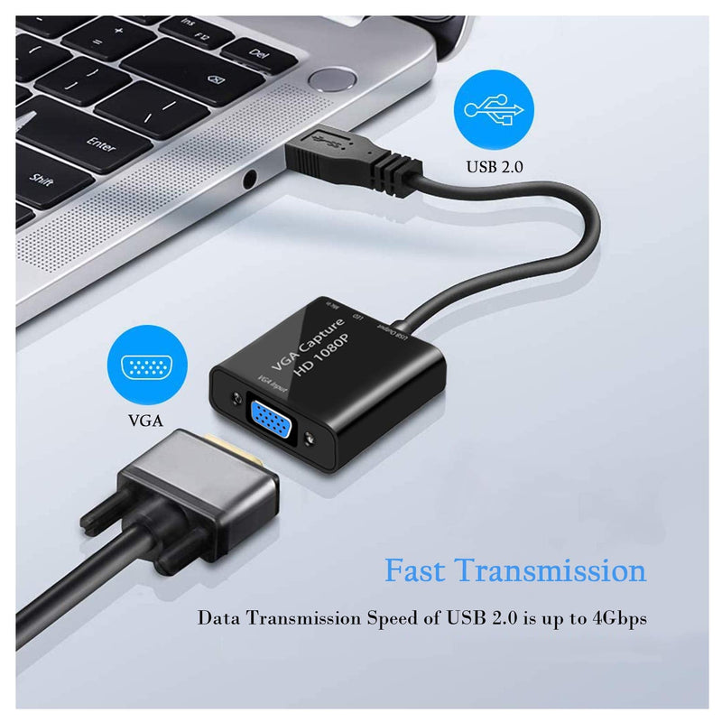  [AUSTRALIA] - Video Capture Card, VGA to USB Capture Adapter with Microphone Input, HD 1080p Video Adapter, for Live Broadcast, Laptops, Monitors, Video Conferencing and Games