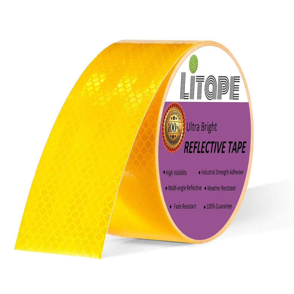  [AUSTRALIA] - (2" X 30ft, Yellow) LITAPE High Adhesive Trailer/Trucks Retro Yellow Reflective Tape, High Visibility Hazard Caution Warning Safety Conspicuity Tape, Waterproof Reflector Tape/Sticker 2" X 30FT