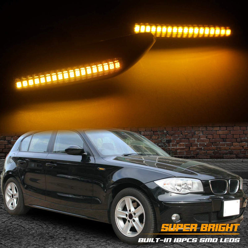 RUXIFEY LED Side Marker Turn Signal Lights Compatible with BMW E90 E91 E92 E93 E46 E53 X3 E83 X 1 E84 E81 E82 E87 E88, Smoked Lens, Pack of 2 - LeoForward Australia