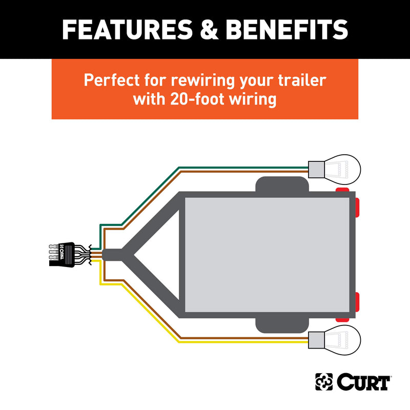  [AUSTRALIA] - CURT 57220 Trailer-Side 4-Pin Flat Wiring Harness with 20-Foot Wires