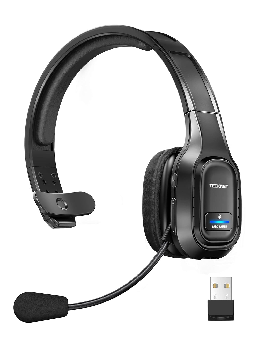  [AUSTRALIA] - TECKNET Trucker Bluetooth Headset with Microphone Noise Canceling Wireless On Ear Headphones, 55H Hands Free Wireless Headset for Cell Phone Computer Office Home Call Center Skype (Black) Black