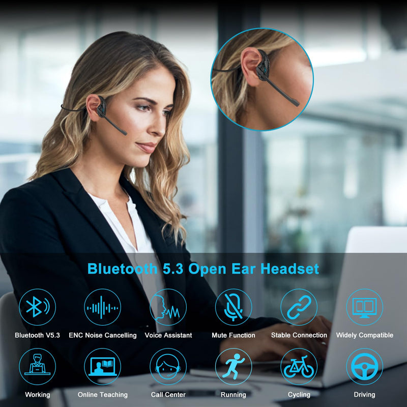  [AUSTRALIA] - iDIGMALL Open Ear Bluetooth 5.3 Headset w/Microphone Boom for Cell Phones PC, Lightweight Air Conduction Wireless Stereo Headphones w/Noise Canceling Mic & Mute, Comfort for Home Office Working