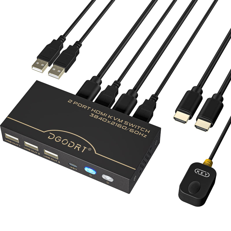  [AUSTRALIA] - KVM Switch HDMI 2 Port, USB HDMI Switcher UHD 4K@60Hz YUV RGB 4:4:4, for 2 Computers Share 1 Monitor Keyboard Mouse Printer, with Wired Remote Controller, 2 HDMI and 2 USB Cables