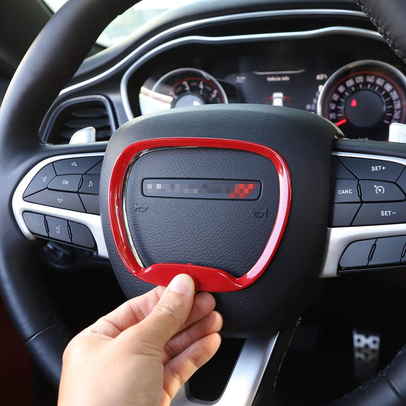  [AUSTRALIA] - Voodonala for Challenger Charger Durango Steering Wheel Trim, for 2015-2020 Dodge Challenger Charger, for 2014-2020 Dodge Durango and Jeep Grand Cherokee SRT8, ABS Red 1pc