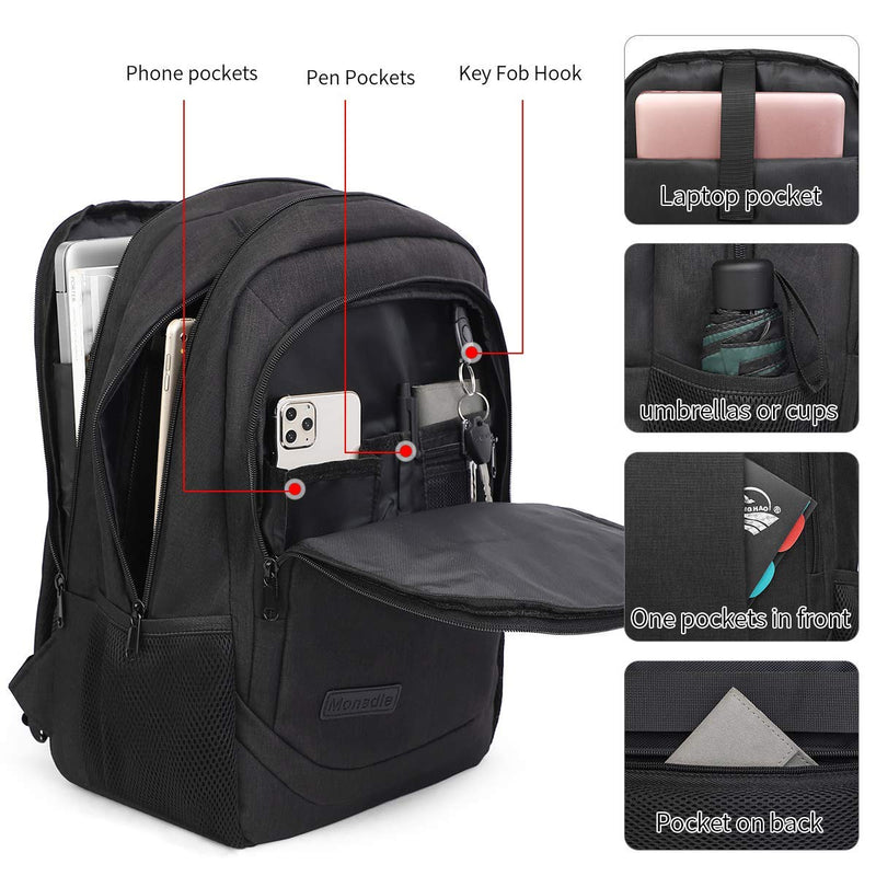  [AUSTRALIA] - Monsdle Travel Laptop Backpack Anti Theft Water Resistant Backpacks School Computer Bookbag with USB Charging Port for Men Women College Students Fits 15.6 Inch Laptop (Black) Large Black
