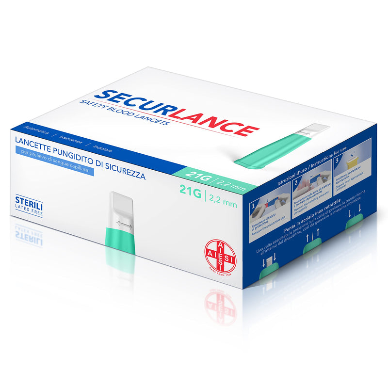  [AUSTRALIA] - AIESI® Sterile disposable lancets with security system and retractable stainless steel tip needle 21G SECURLANCE (pack of 100 pieces)