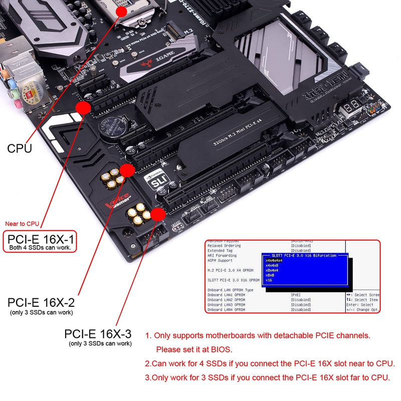  [AUSTRALIA] - Chenyang CY M.2 NVME Gen 3.0 Adapter M.2 NVME AHCI X4 to PCIE Express 3.0 Gen3 X16 Raid Card VROC Raid0 Hyper Adapter Black 4xNVME