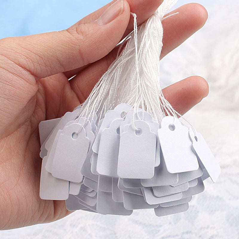  [AUSTRALIA] - Pengxiaomei Jewelry Tags with String, 500 pcs White Marking Tags with String for Pricing Gift,Jewelry Tags for Display Clothing, Price Tags(24x15 mm)