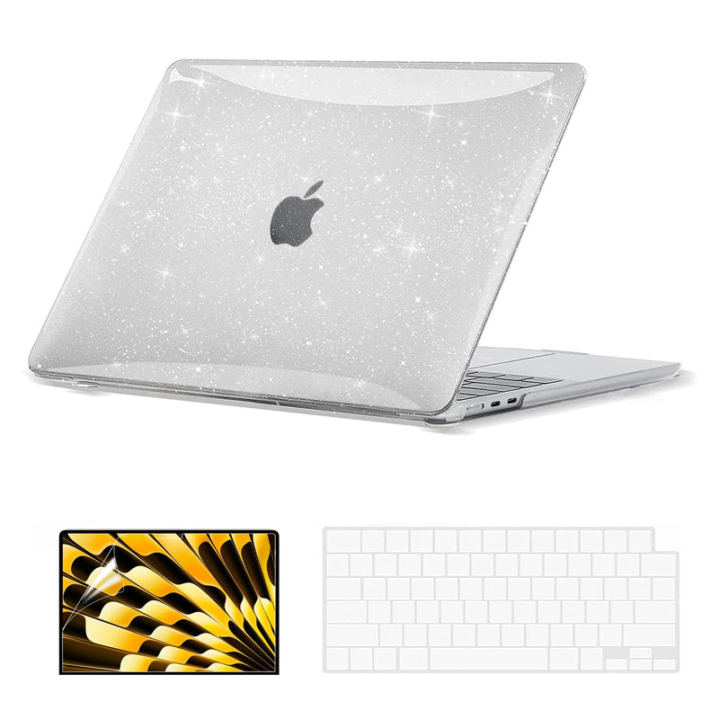  [AUSTRALIA] - EooCoo Compatible with New MacBook Air 15 inch Case 2023 Release A2941 M2 Chip Liquid Retina Display & Touch ID, Glitter Plastic Hard Shell Case + Keyboard Skin Cover + Screen Protector, Sparkly Clear Glitter Clear