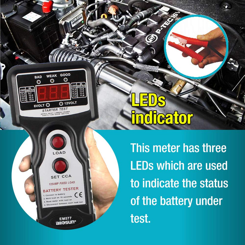 allsun Automotive Battery Load Tester 6V/12V LED Voltage Indicator 1000 CCA Charging Voltage Test GEM577 - LeoForward Australia