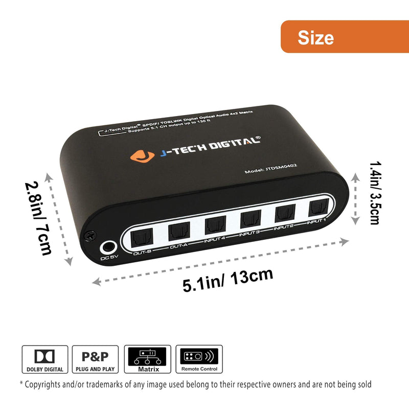  [AUSTRALIA] - Portta APET0402TP Premium Quality SPDIF TOSLINK Digital Optical Audio 4x2 Matrix