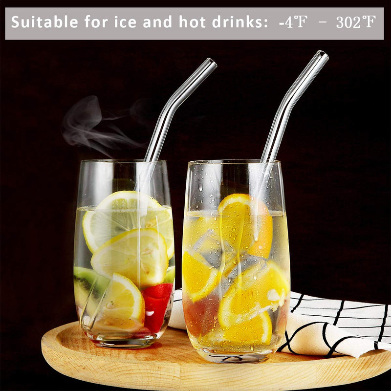  [AUSTRALIA] - Set of 4 10mm Reusable Glass Straws with Straight 9 Inches and Bent 8.2 Inches, Includes 2 Cleaning Brushes, for Hot or Cold Drinks 2 straight, 2 bent, 2 brushes