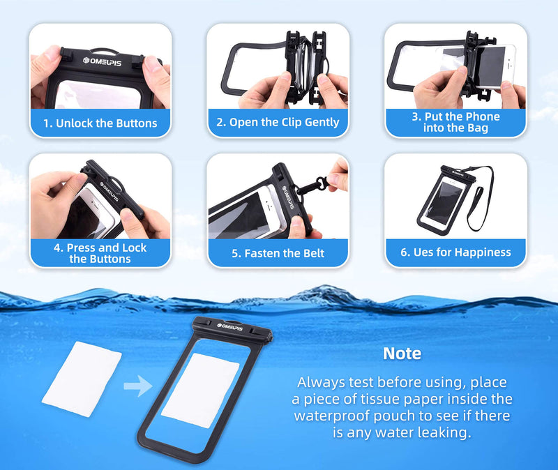  [AUSTRALIA] - OMELPIS Universal Waterproof Phone Case Waterproof Pouch with Lanyard for iPhone 13/12/11 Pro Max 8/7 Plus Galaxy S21/20 up to 7.0" Cellphone Dry Bag for Surfing Boating Snorkeling Snowproof 1 Black