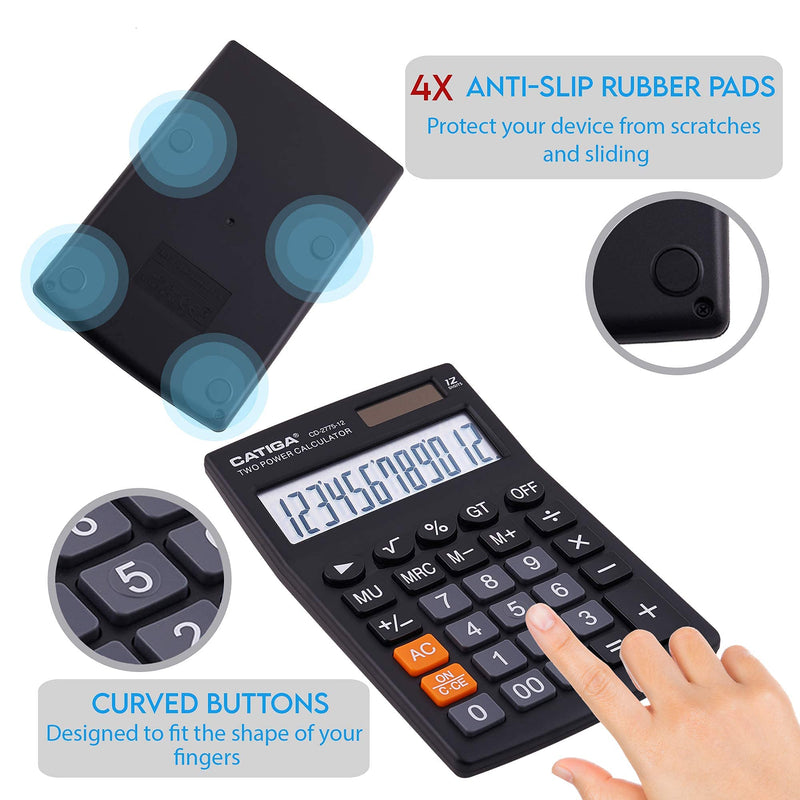  [AUSTRALIA] - Desktop Calculator with 12 Digit LCD Display Screen, Home or Office Use, Easy to Use with Clear Display/Memory Functions, CD-2775 Black