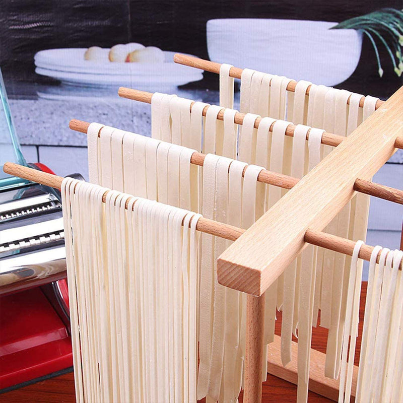 [AUSTRALIA] - AJIADA Pasta Drying Rack Collapsible Noodle Stand & Rolling Pin Baking, Natural Beech Wood with 8 Bar Handles Spaghetti Hanging Dryer Rack for Home Use Storage Pasta, Spaghetti, Noodle