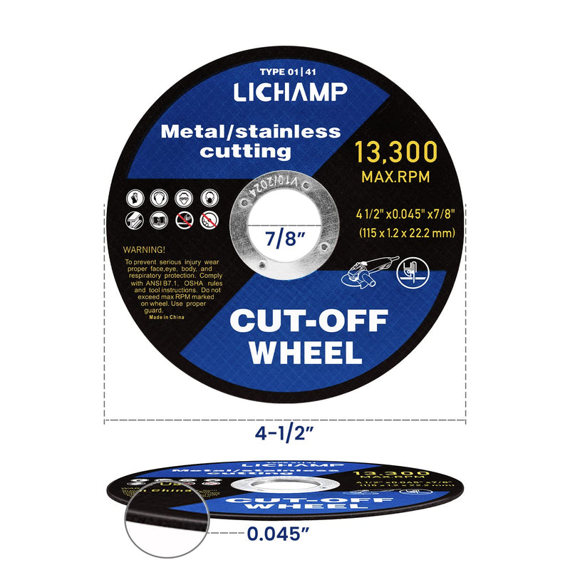 [AUSTRALIA] - Lichamp 4-1/2 Cut Off Wheels for Metal, 6 Pack 4.5 inch Disc Cutting Wheel Cutoff Blade, 4.5"x0.045"x7/8", A006BK