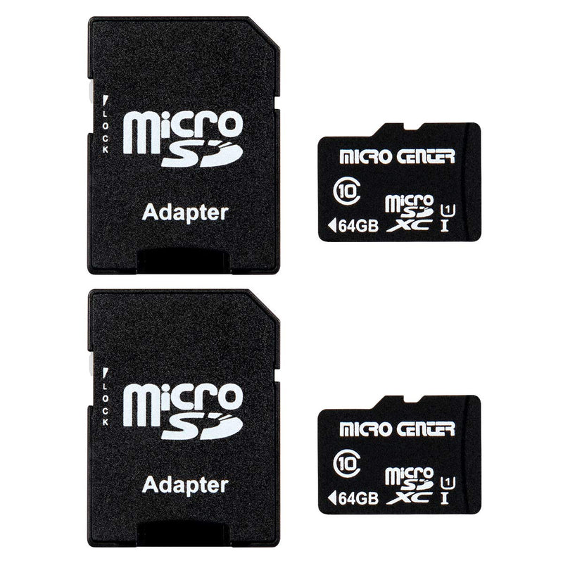  [AUSTRALIA] - Micro Center 64GB Class 10 MicroSDXC Flash Memory Card with Adapter for Mobile Device Storage Phone, Tablet, Drone & Full HD Video Recording - 80MB/s UHS-I, C10, U1 (2 Pack) 64GB - 2 pack