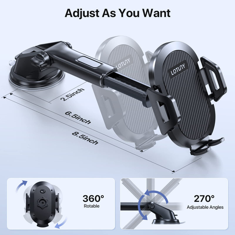  [AUSTRALIA] - LOTUNY Universal Phone Mount for Car, [Military-Grade Reliable Suction] Hands-Free Car Phone Holder Mount, Automobile Cell Phone Holder Car for Dashboard Windshield Vent Fit for All Smartphones Black