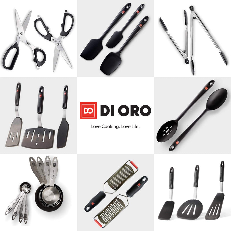  [AUSTRALIA] - DI ORO Seamless Series 2-Piece Silicone Spoon Set - 600F Heat-Resistant Rubber Non-Stick Slotted and Solid Spoons for Mixing and Serving - LFGB Certified and BPA Free Pro-Grade Silicone – Black 2-Pc Set (Black)