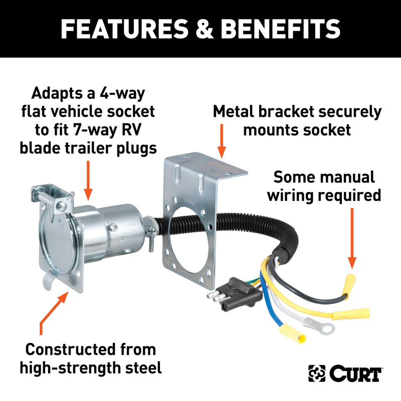  [AUSTRALIA] - CURT 57185 4-Way Flat Vehicle-Side to 7-Way RV Blade Trailer Wiring Adapter