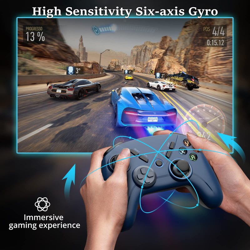  [AUSTRALIA] - Multi-Platform PC Wireless Controller, Bluetooth Gaming Controller, Compatible with Windows, iPad, Steam, iOS, Android, MacOS, and Smart TV, with Double Shock, Macro keys, Turbo Button, LED Backlight Midnight Blue