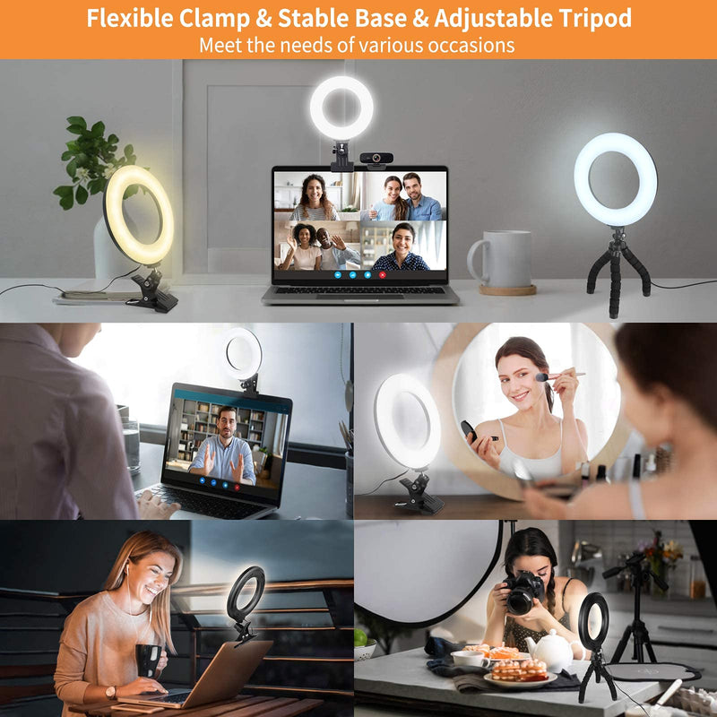  [AUSTRALIA] - Video Conference Lighting Kit, Ring Light Clip on Laptop Monitor with 5 Dimmable Color & 5 Brightness Level for Webcam Lighting/Zoom Lighting/Remote Working/Self Broadcasting and Live Streaming, etc.