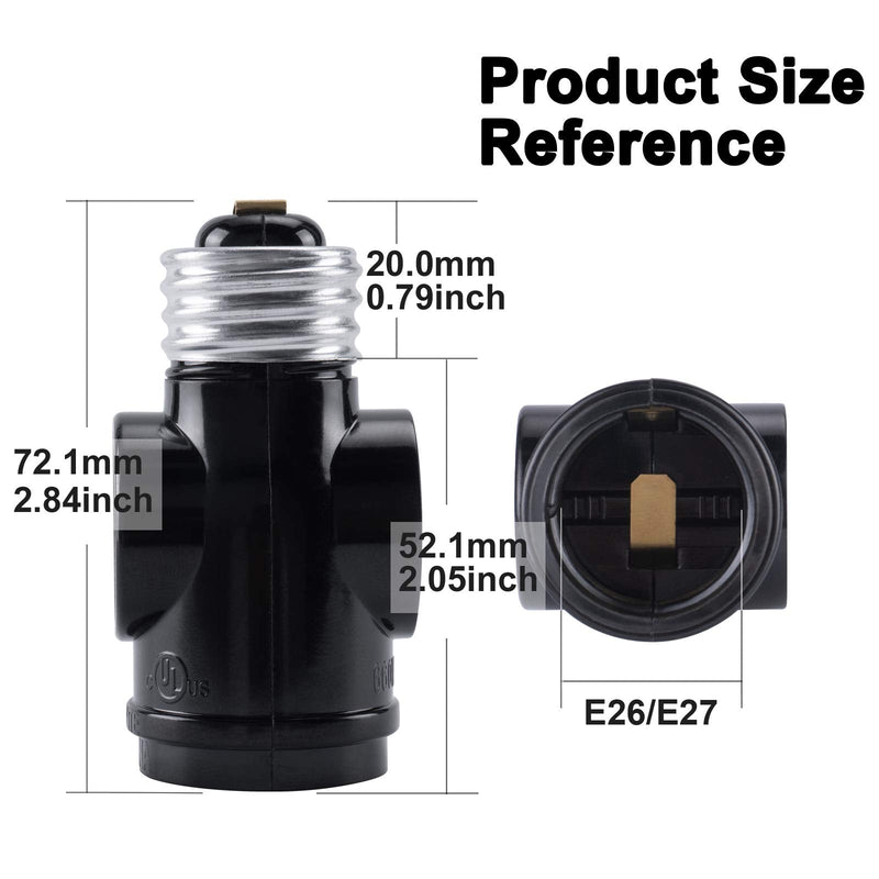  [AUSTRALIA] - DiCUNO UL Listed E26 to 2 Polarized Outlet Socket Adapter, Standard (Medium) E26 Base Light Bulb to 2-Prong Outlet Plug Splitter Converter, Black, 2-Pack