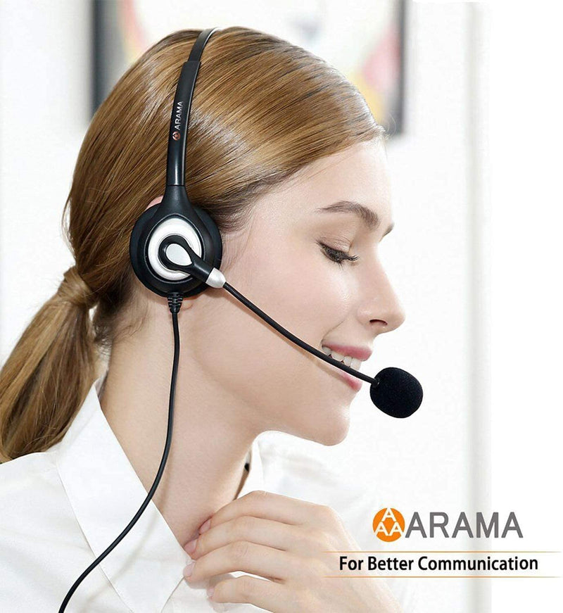  [AUSTRALIA] - Arama Phone Headset 2.5mm with Noise Canceling Mic & Mute Switch Ultra Comfort Telephone Headset for Panasonic AT&T Vtech Uniden Cisco Grandstream Polycom Cordless Phones Mono-A600