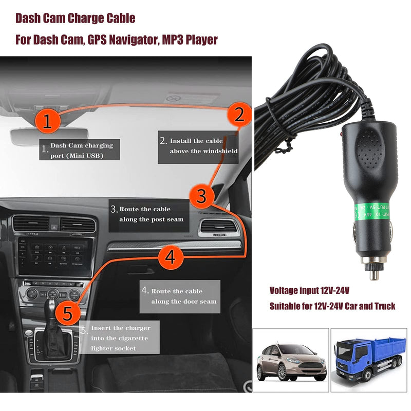  [AUSTRALIA] - Peojek Dash Cam Charger Cable, GPS Navigator Charger Cable for Mini USB Port, Dash Cam Charge Cable, Right Port Dash Charging Cable for 12V Car and 24V Truck Power Adapter Cable (Right-90 degree port) Right-90 degree port