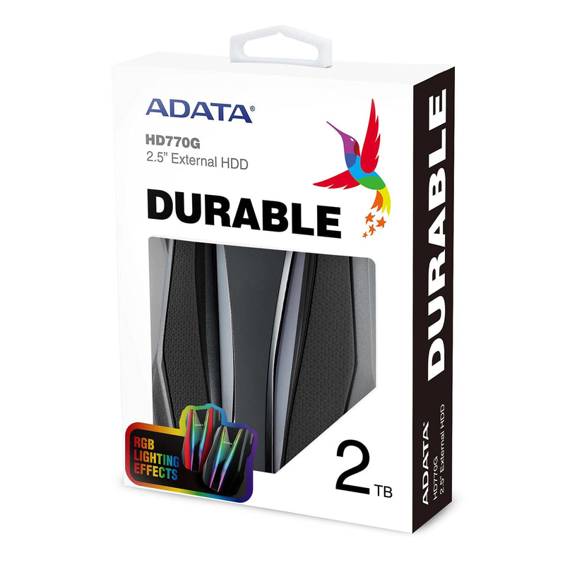  [AUSTRALIA] - ADATA HD770G 2TB RGB USB 3.2 IP68 Waterproof Dropproof Dustproof External HDD Black (AHD770G-2TU32G1-CBK)