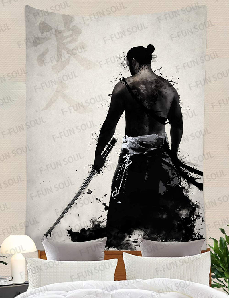  [AUSTRALIA] - Japanese Samurai Tapestery, Large 60x80inches Soft Cotton, Asian Pattern Nihontou Gray Retro Backgrounds Wall Hanging Tapestries for Living Room Bedroom Decor Party Banner GTZYFS186 60x80cotton