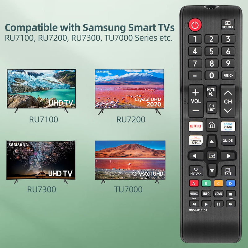  [AUSTRALIA] - Gvirtue Remote Control BN59-01315J Replacement for Samsung-Smart-TV-Remote Samsung LED LCD QLED 4K 8K UHD 3D HDTV HDR Curved Crystal Smart TV with Netflix, Prime Video, Samsung TV Plus Button