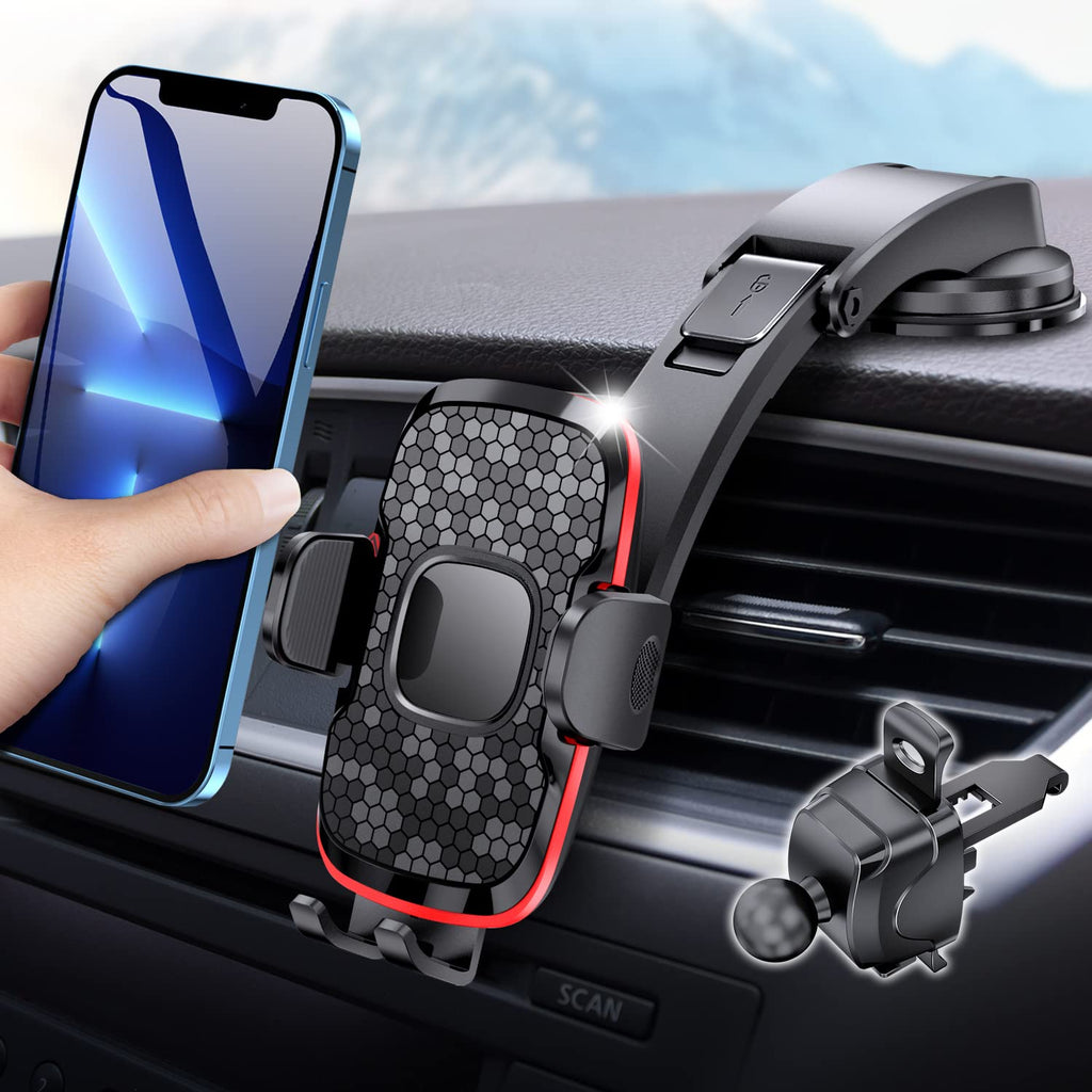  [AUSTRALIA] - eSamcore Phone Mount for Car, 2 in 1 Car Phone Holder Mount for Dashboard and Air Vent, Suction Cup Cell Phone Car Mount for iPhone Samsung Cell Phones Black-Red