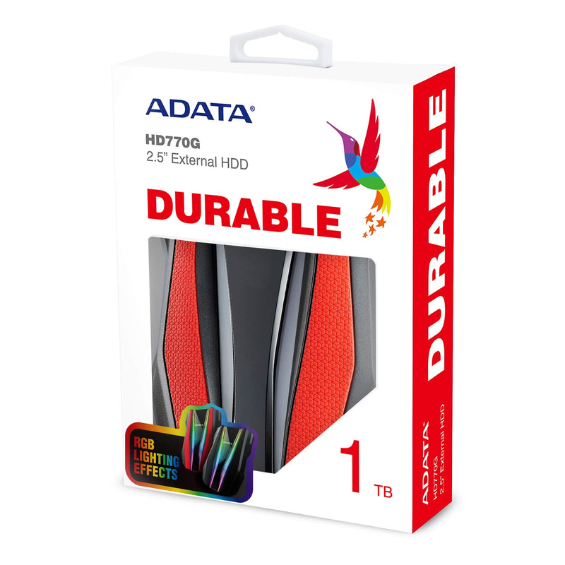  [AUSTRALIA] - ADATA HD770G 1TB RGB USB 3.2 IP68 Waterproof Dropproof Dustproof External Portable HDD Red (AHD770G-1TU32G1-CRD)