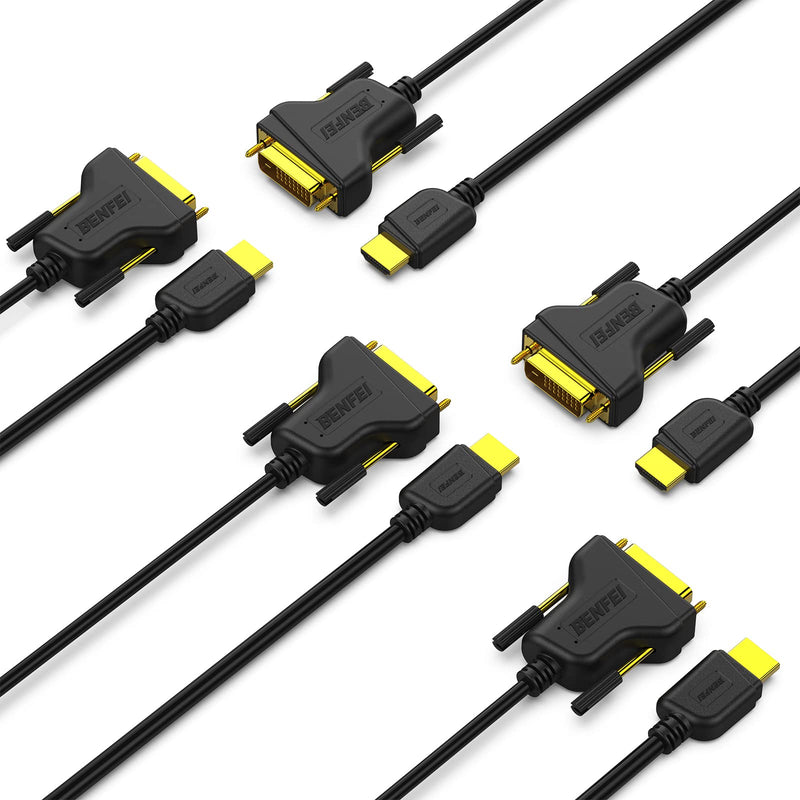  [AUSTRALIA] - HDMI to DVI 5 Pack, Benfei HDMI to DVI Cable Bi Directional DVI-D 24+1 Male to HDMI Male High Speed Adapter Cable Support 1080P Full HD Compatible for Raspberry Pi, Roku, Xbox One, PS4 PS3 6 Feet