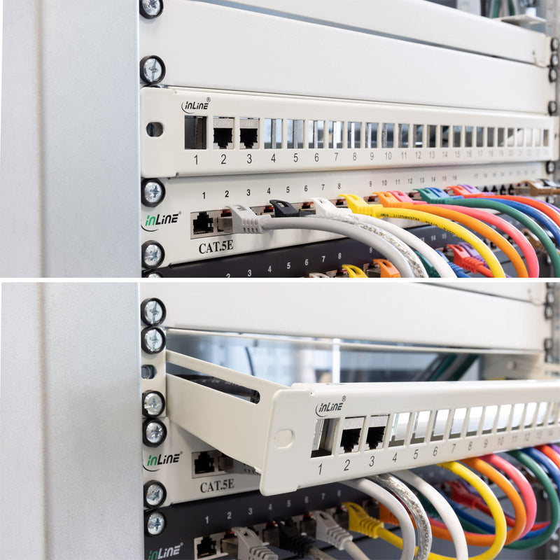  [AUSTRALIA] - InLine® patch panel 24 compartments, Keystone empty metal patch panel with pull-out, 19", 1U, black RAL9005