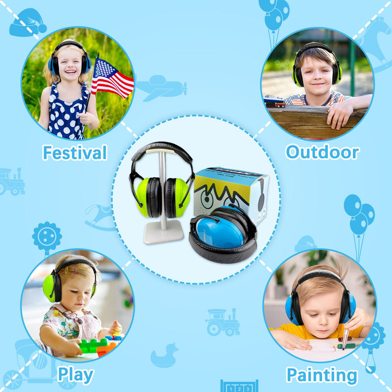  [AUSTRALIA] - ZOHAN Kids Ear Protection 2 Pack,Kids Noise Canceling Headphone for Concerts, Monster Truck, Fireworks Blue&green