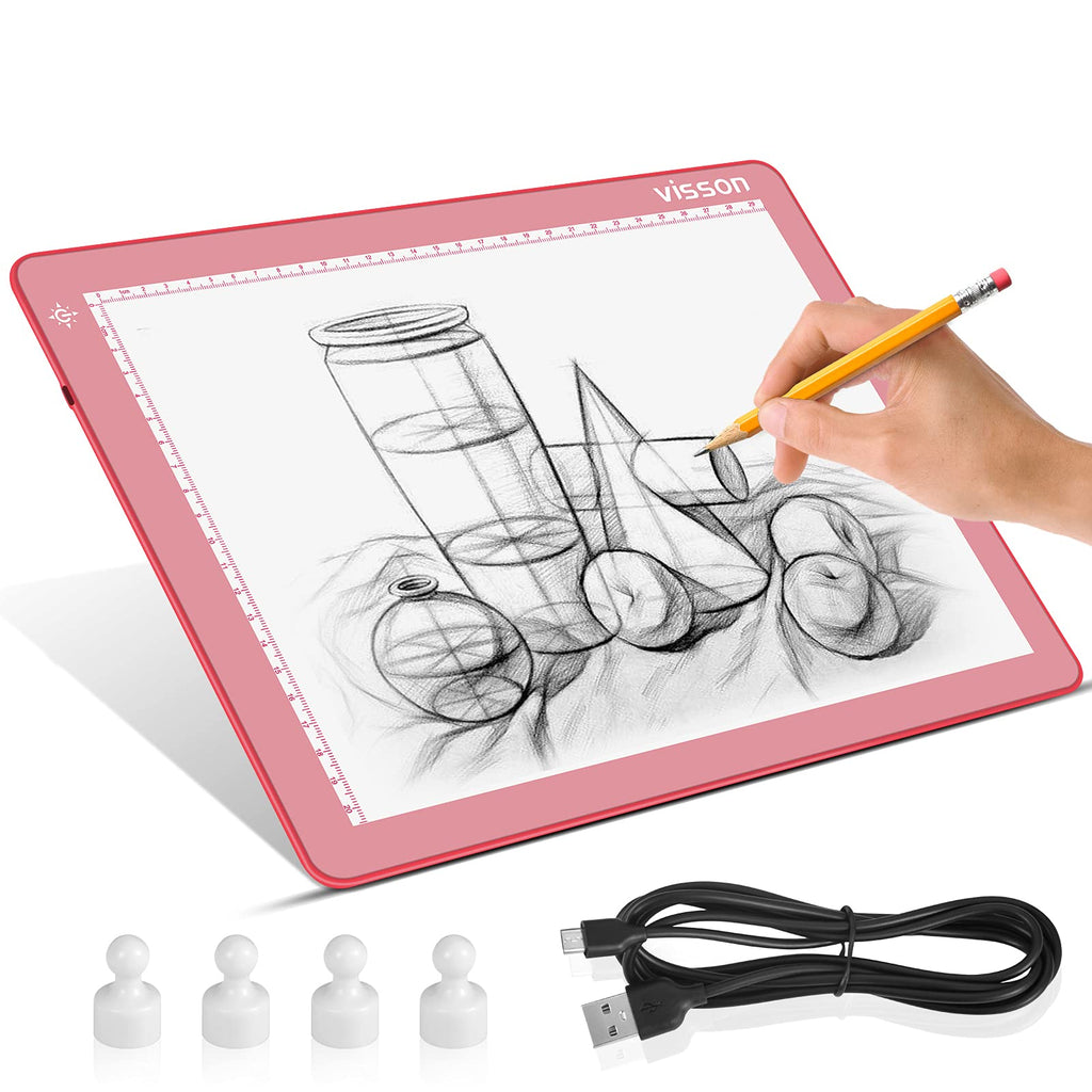  [AUSTRALIA] - Portable A4 Tracing LED Copy Board Light pad,Light Board with Protect Frame,Ultra-Thin 3 Color Temperatures Stepless Dimming Light Box for Weedind Vinyl,Sketching,Animation,Diamond Painting,Pink pink